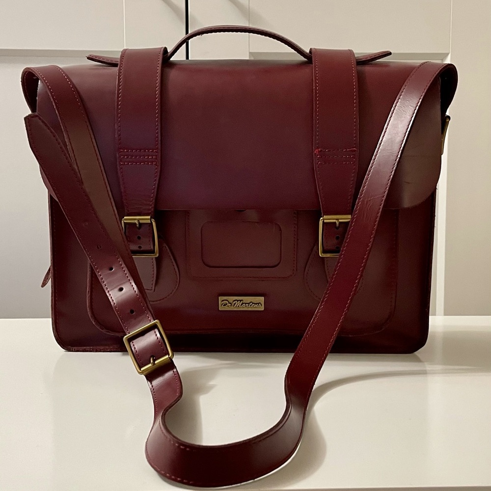 Dr. Martens Leather Oxblood 15” Satchel Brass Hardware